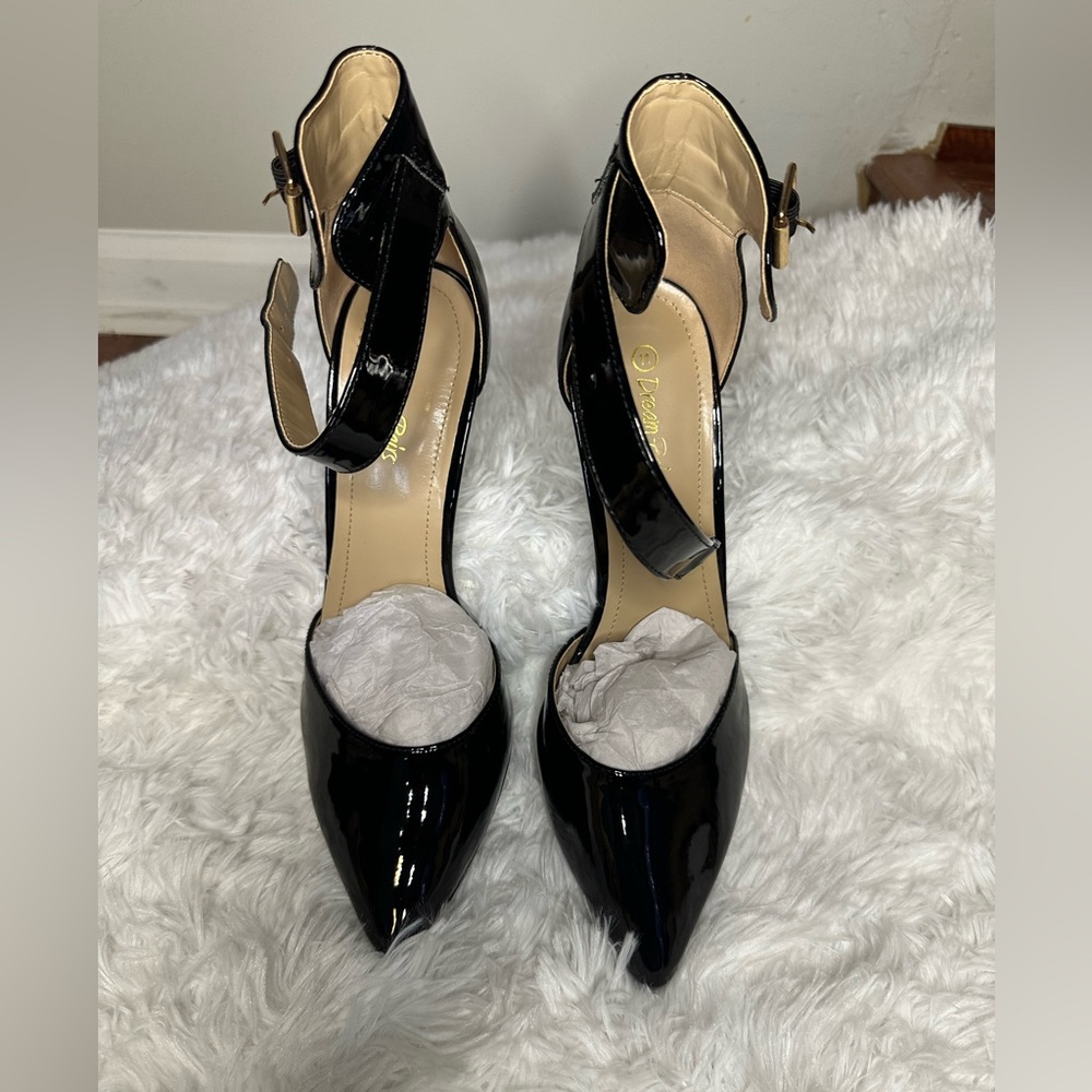 Black patent leather heels with ankle straps size 11